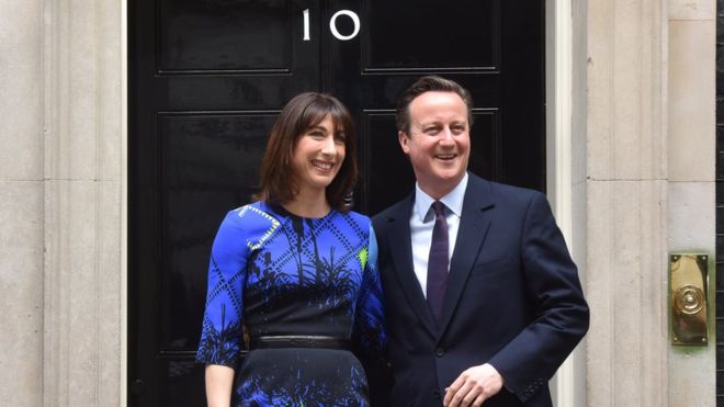 David Cameron and his wife outside 10 Downing St.