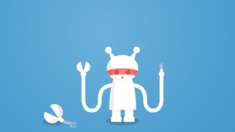 white Twitter robot on blue background